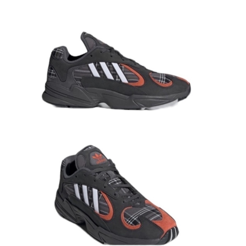 Adidas Mens Yung-1 Plaid Solid Grey Orange Shoes
